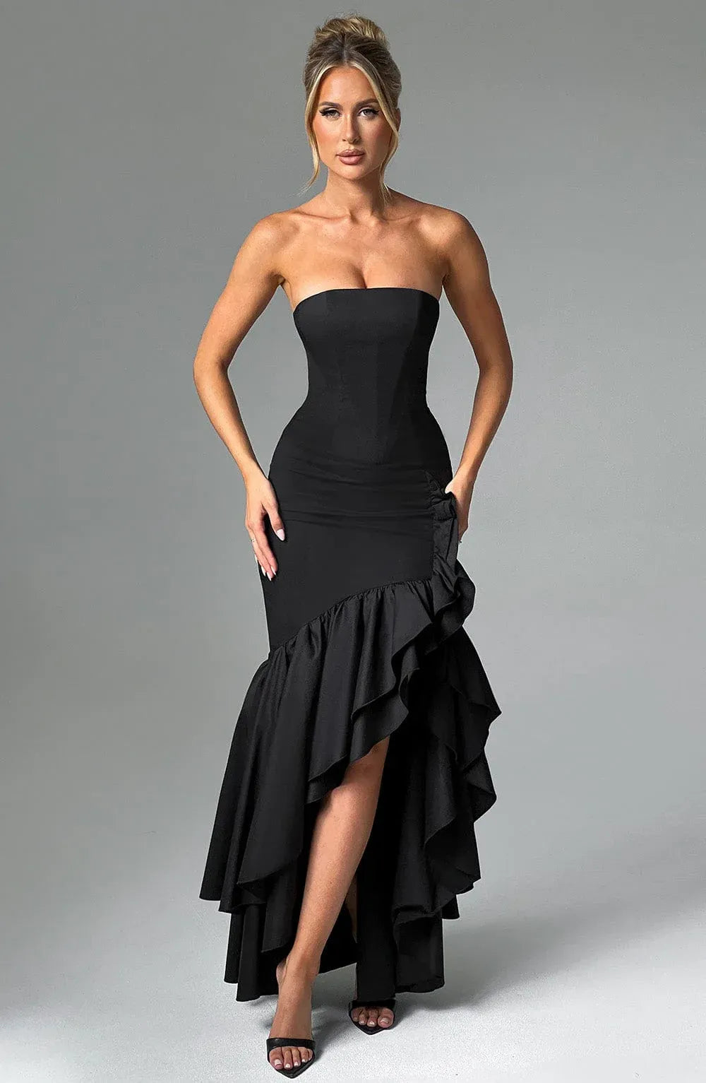 can't escape love chiffon layered ruffle irregular slit maxi dress Clio Chiffon Ruffles Dress