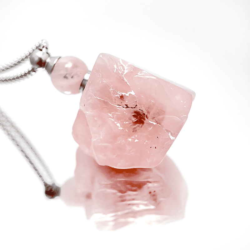 ElyCharm Rose Quartz Raw Stone Perfume Bottle Pendant