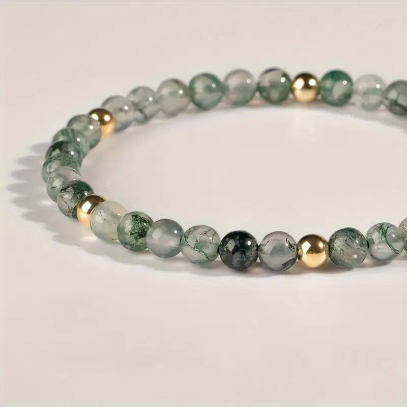 Elycharm Wood Element & Green Moss Agate Fengshui Lucky Bracelet