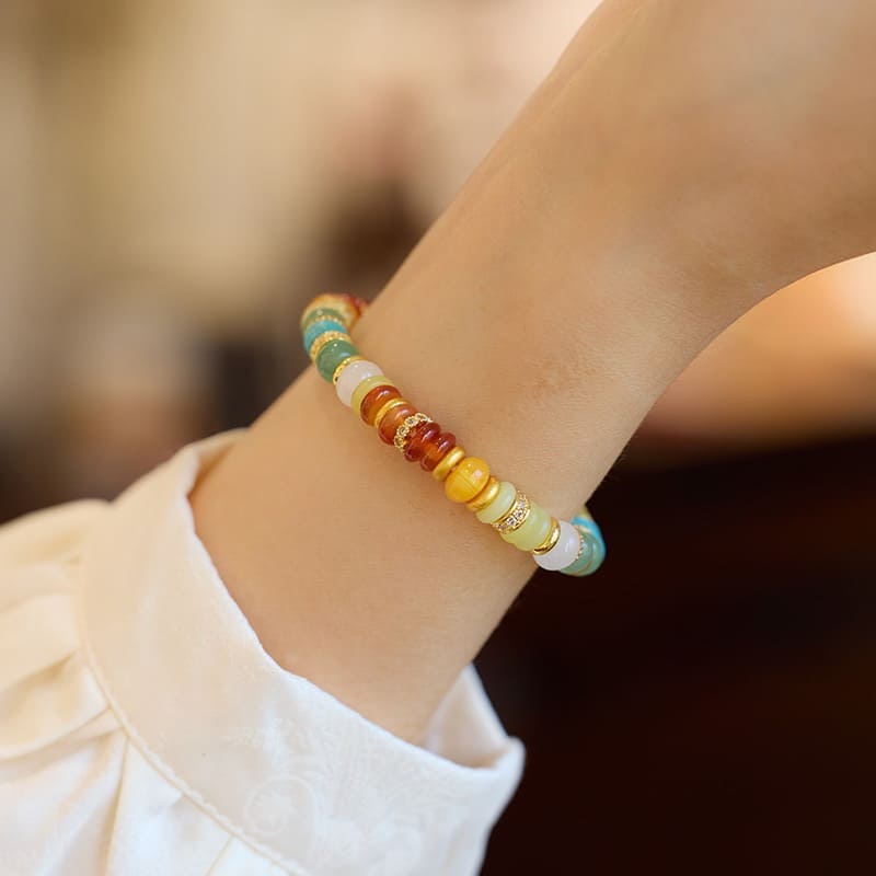 Multi-Gemstone Rainbow Gold Diamond Bracelet