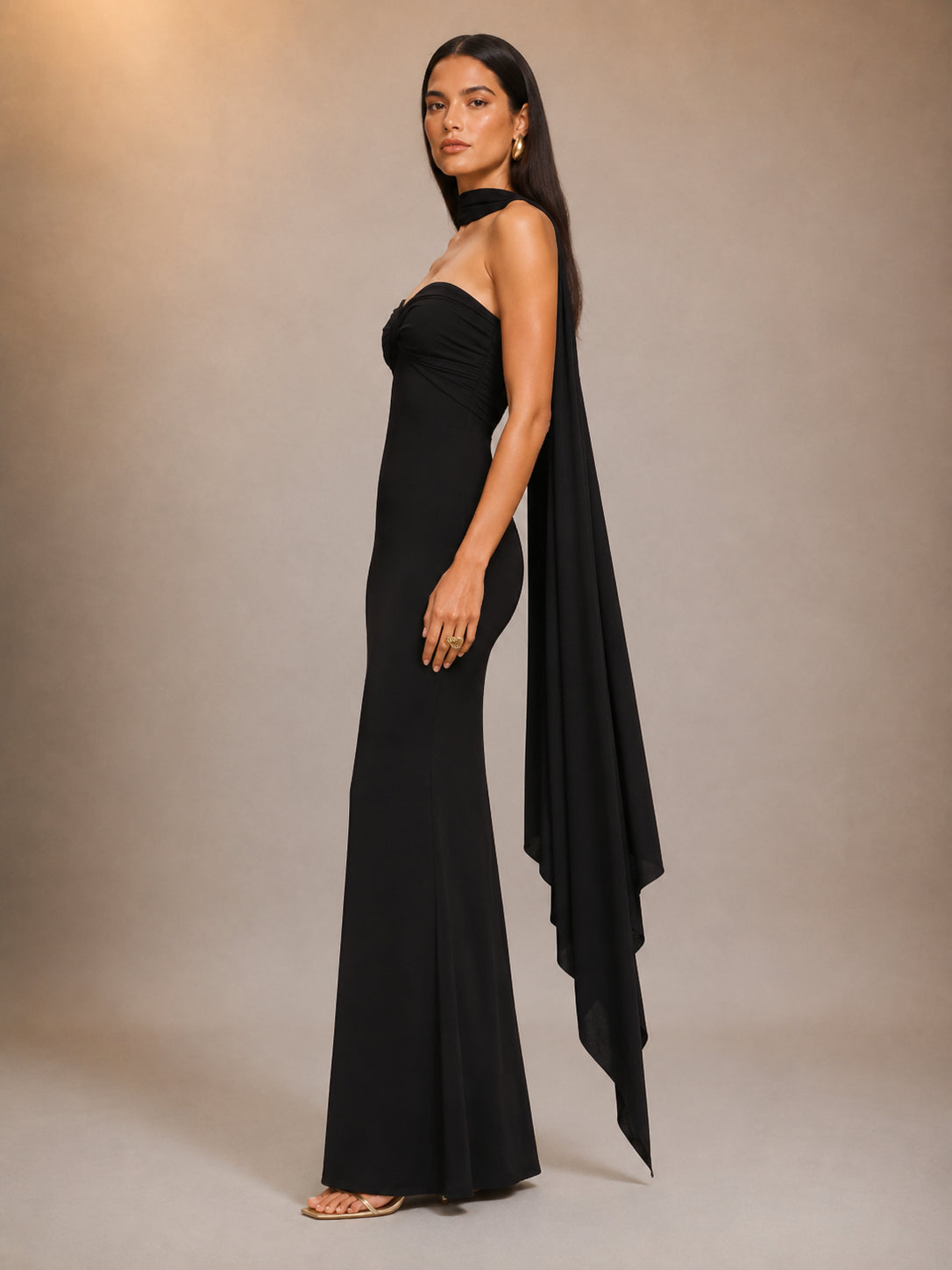 grey lab strapless scarf shift dress Lady Black Tie - Sheila Strapless Maxi Dress With Scarf