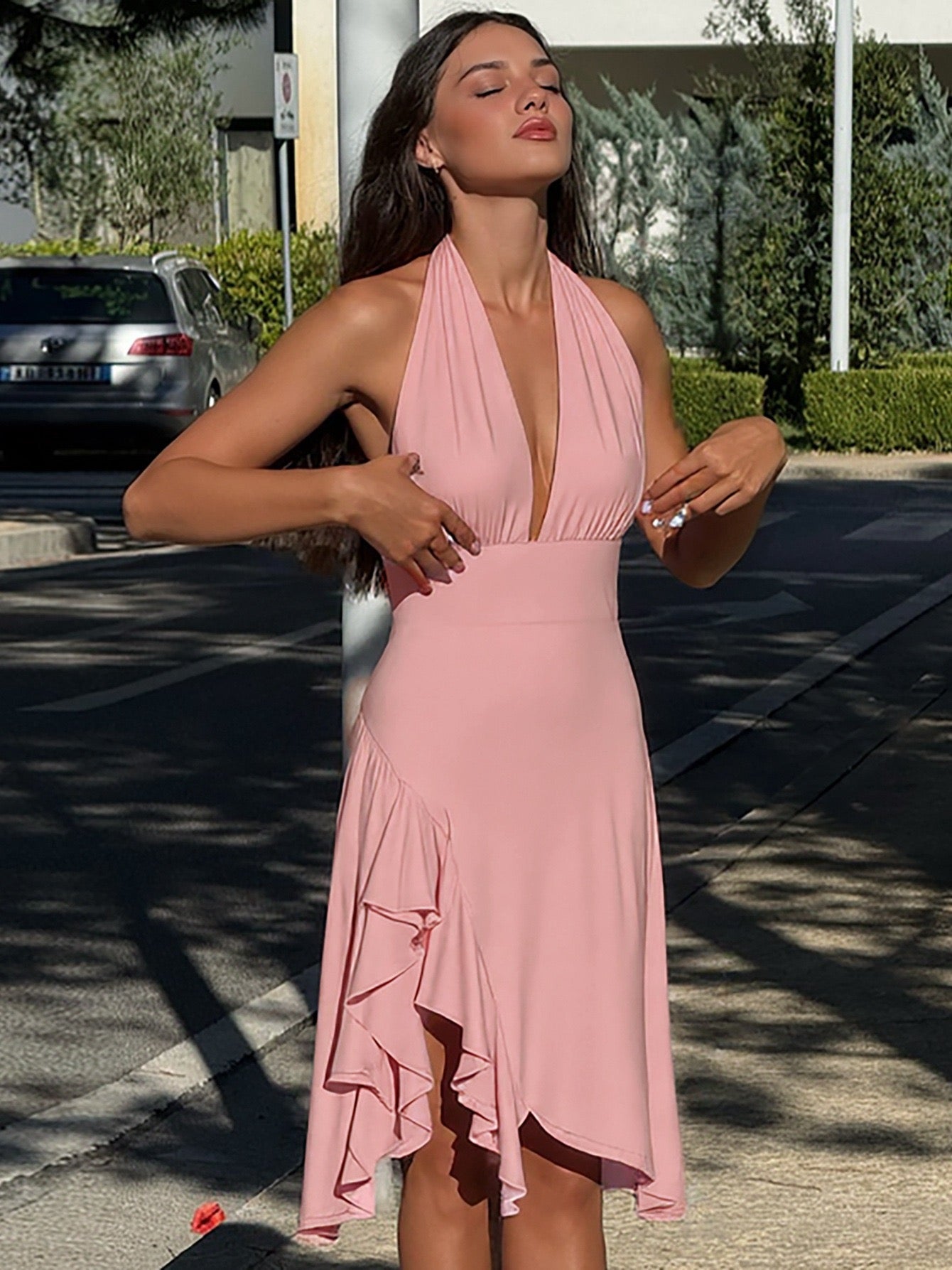 Ruffle Hem Halter Midi
