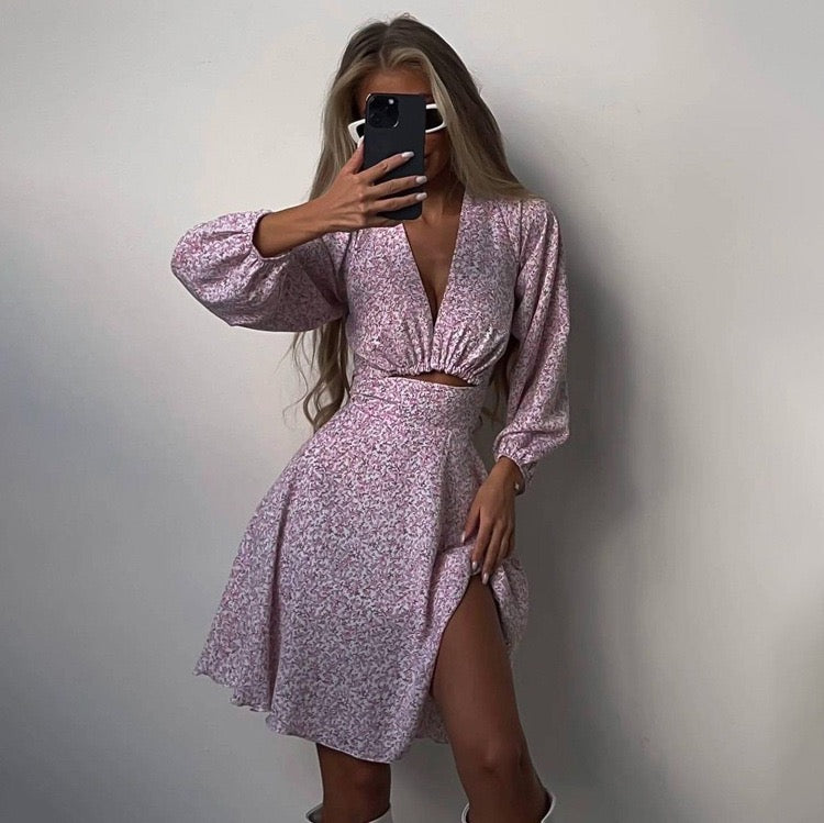Floral Cut-Out High Waist Mini Dress