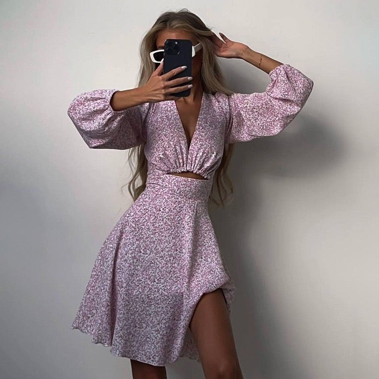 Floral Cut-Out High Waist Mini Dress