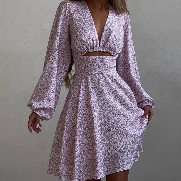 Floral Cut-Out High Waist Mini Dress
