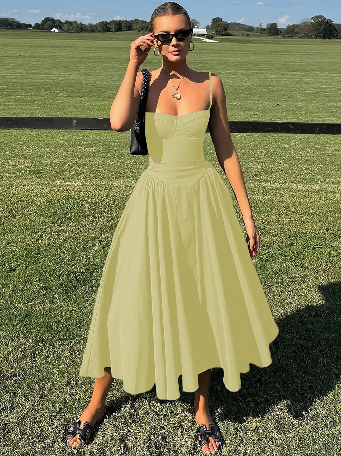 Navy Corset Midi Dress – Elegant A-Line Slip Dress