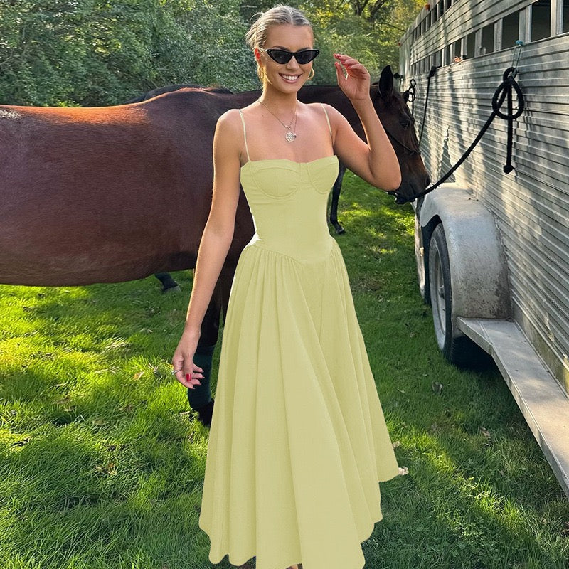 Navy Corset Midi Dress – Elegant A-Line Slip Dress