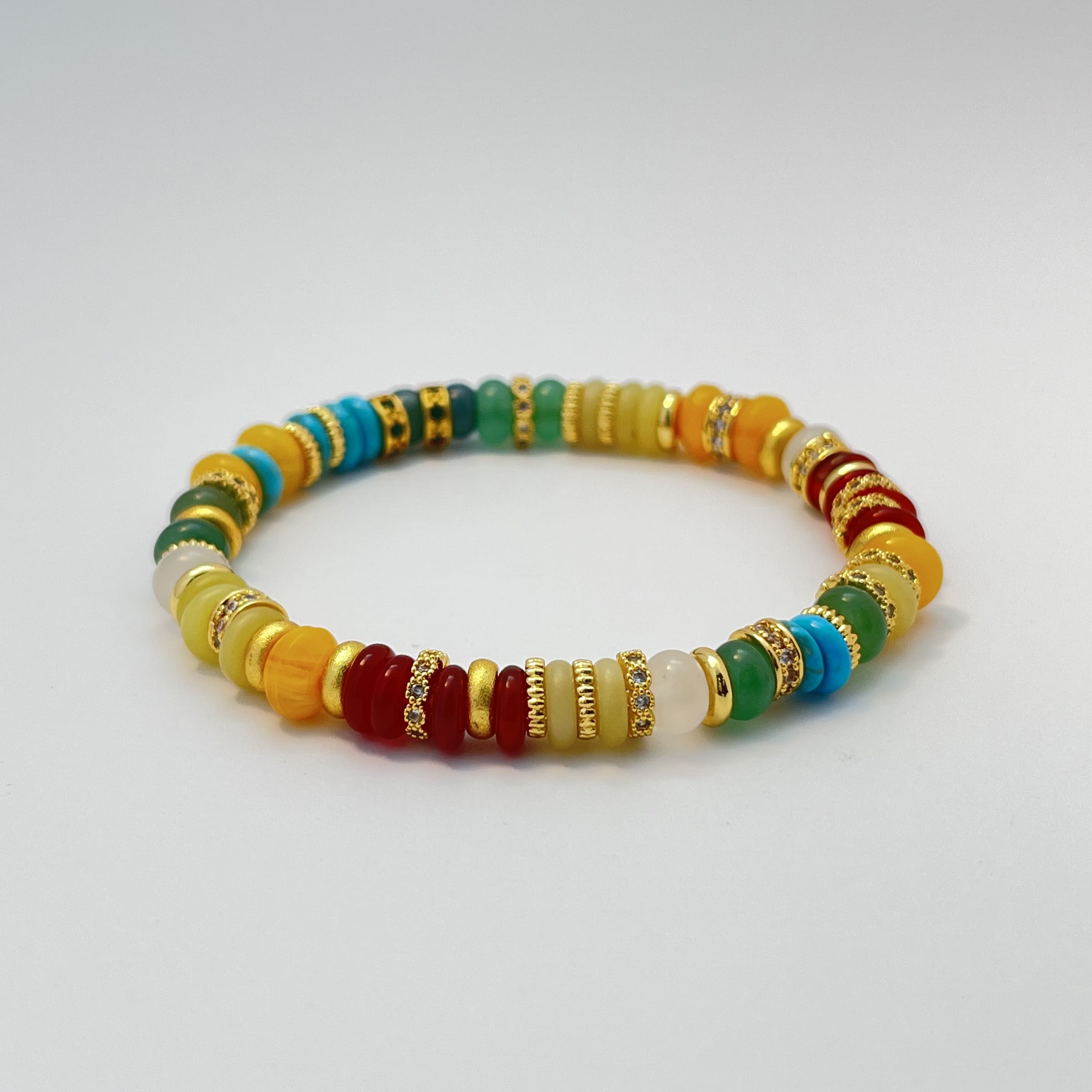 Multi-Gemstone Rainbow Gold Diamond Bracelet