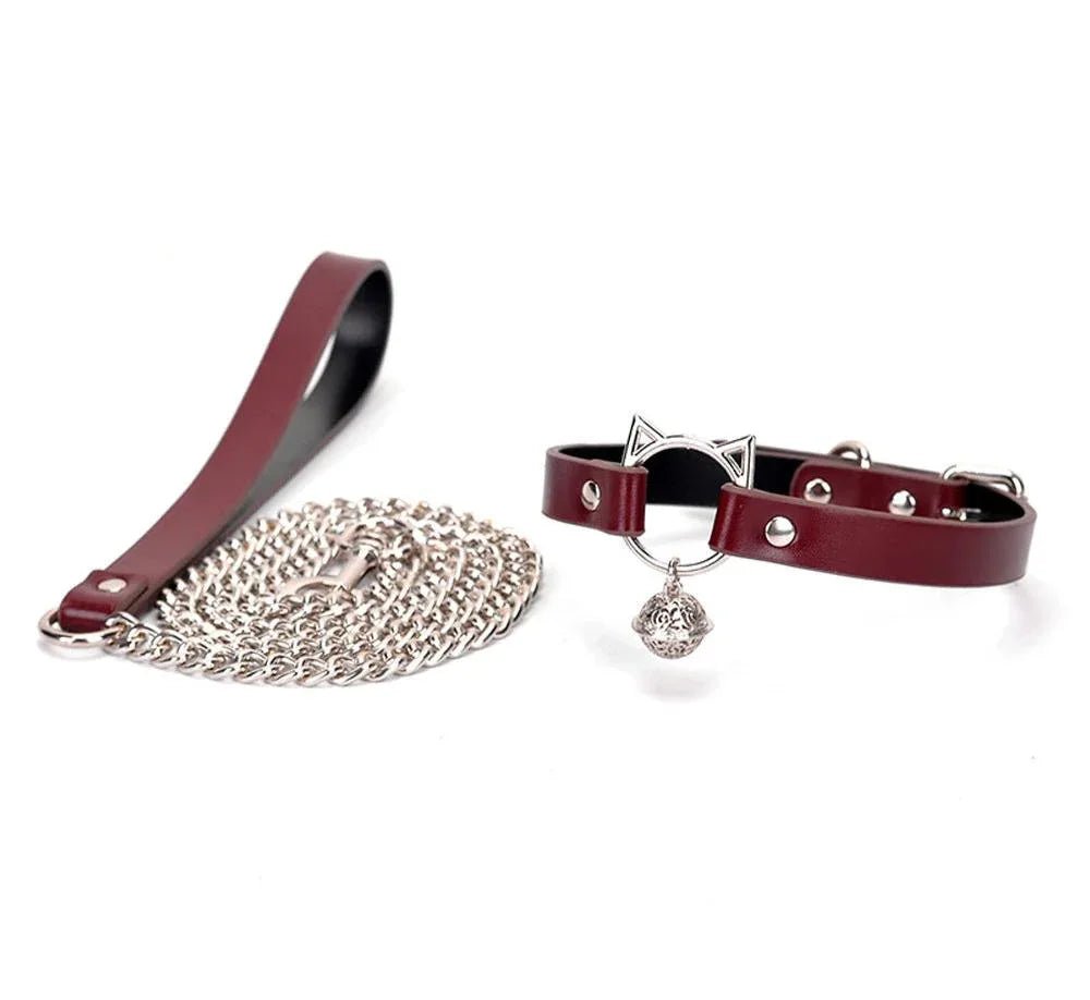 Adjustable PU Leather K9 BDSM Collar with Leash - PJ036 - YDressup