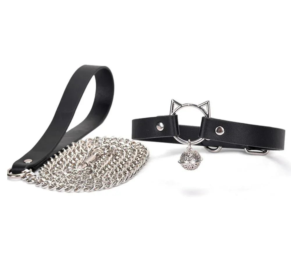 Adjustable PU Leather K9 BDSM Collar with Leash - PJ036 - YDressup