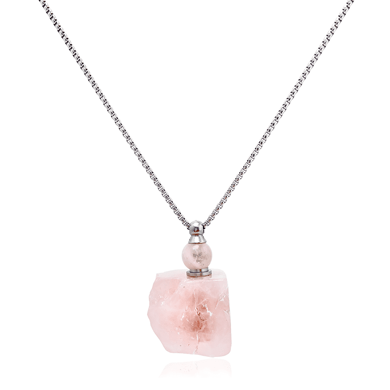 ElyCharm Rose Quartz Raw Stone Perfume Bottle Pendant