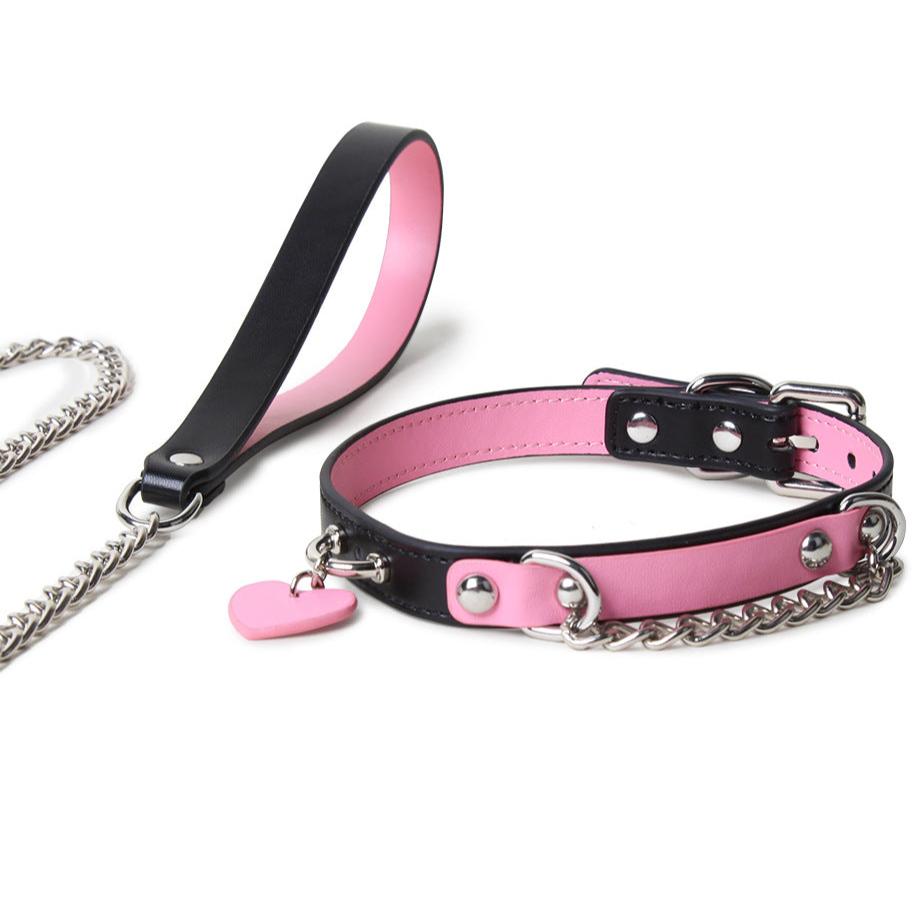 Genuine Leather BDSM Collar with Leash - PJ010 - YDressup