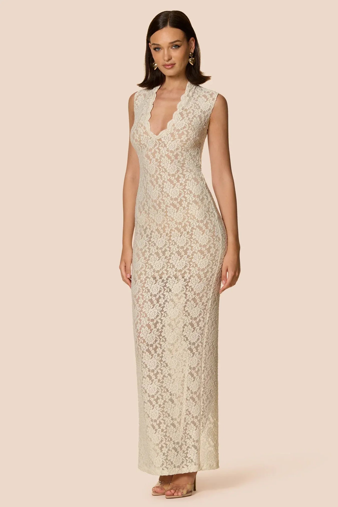 Elegant Illusion Lace Sculpt Maxi Dress