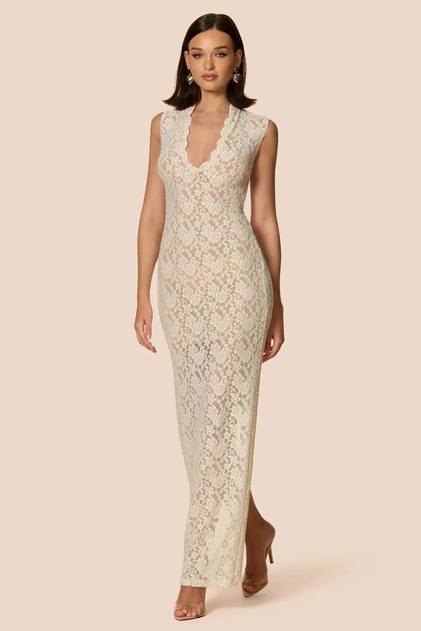 Elegant Illusion Lace Sculpt Maxi Dress