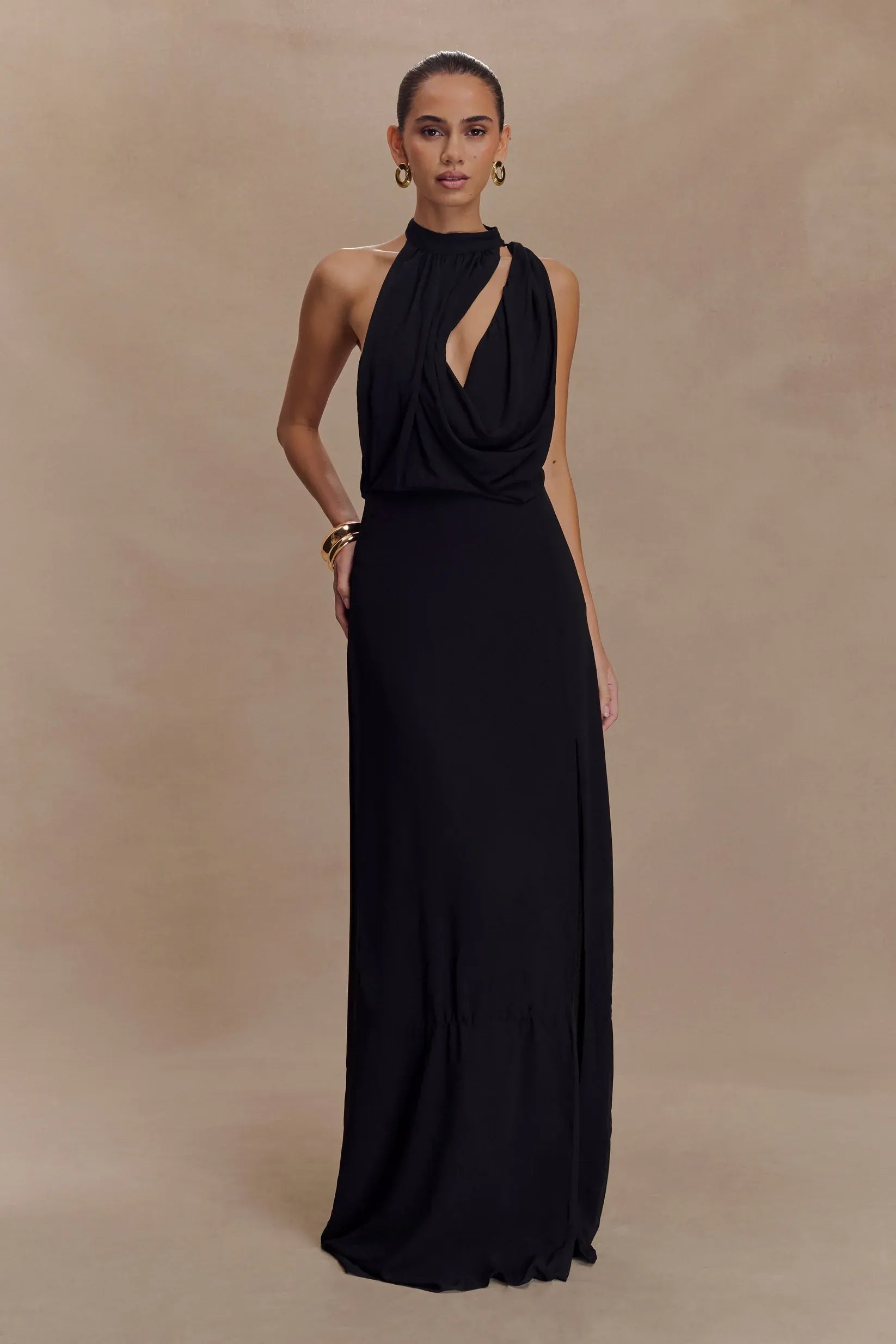 Asymmetric Cowl Evening Gown