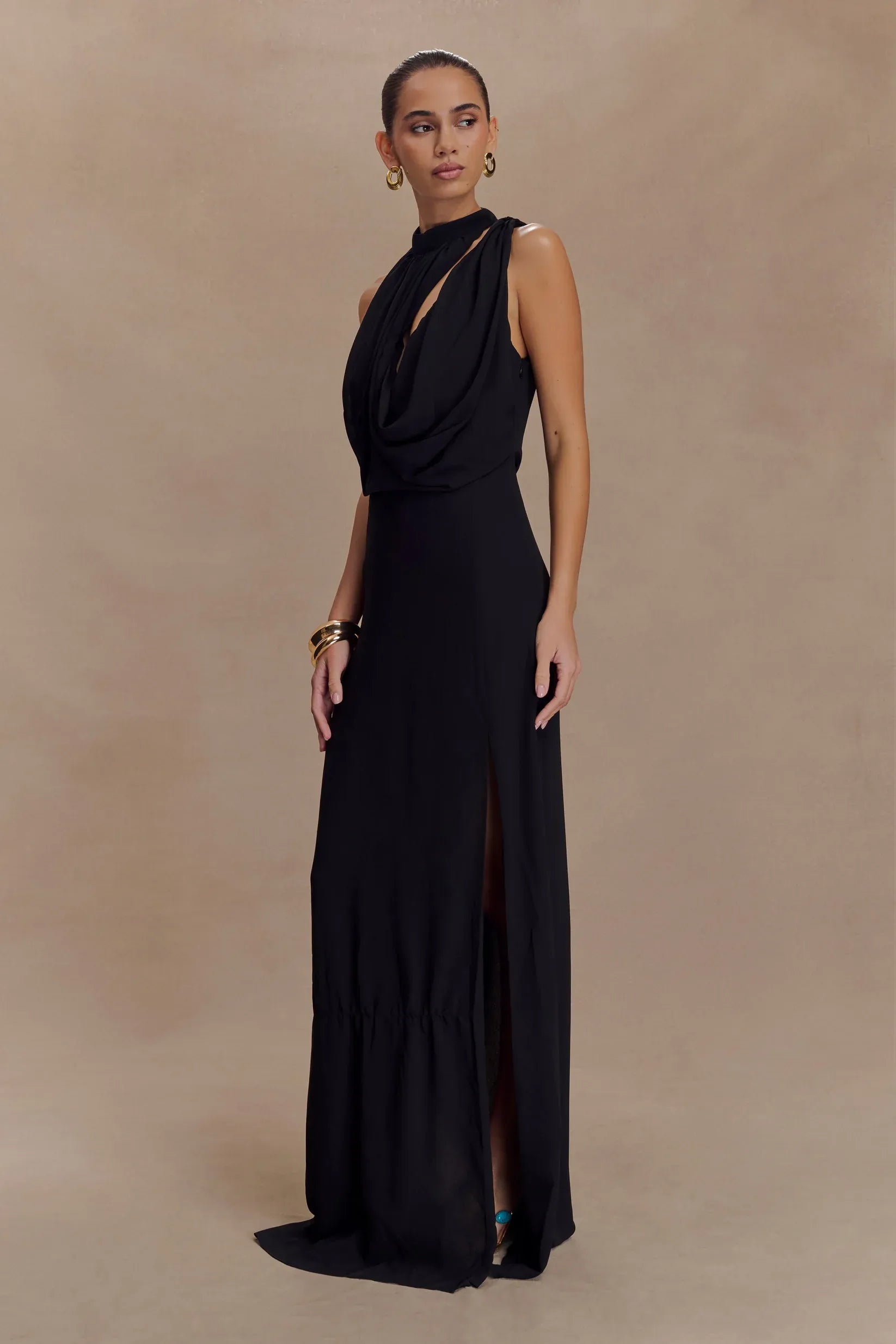 Asymmetric Cowl Evening Gown