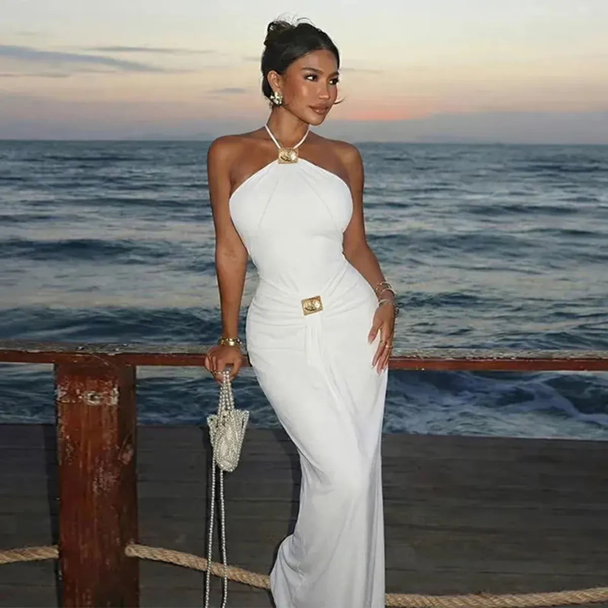 Luxe Halter Backless Bodycon Maxi Dress