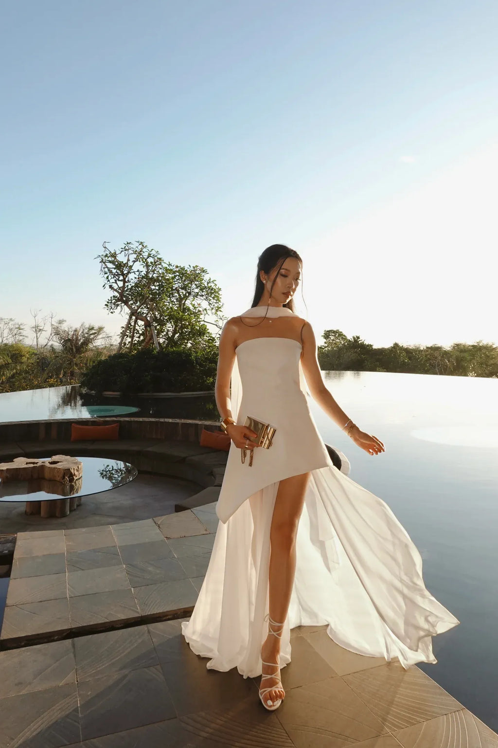 Open-Back Halter Column Gown