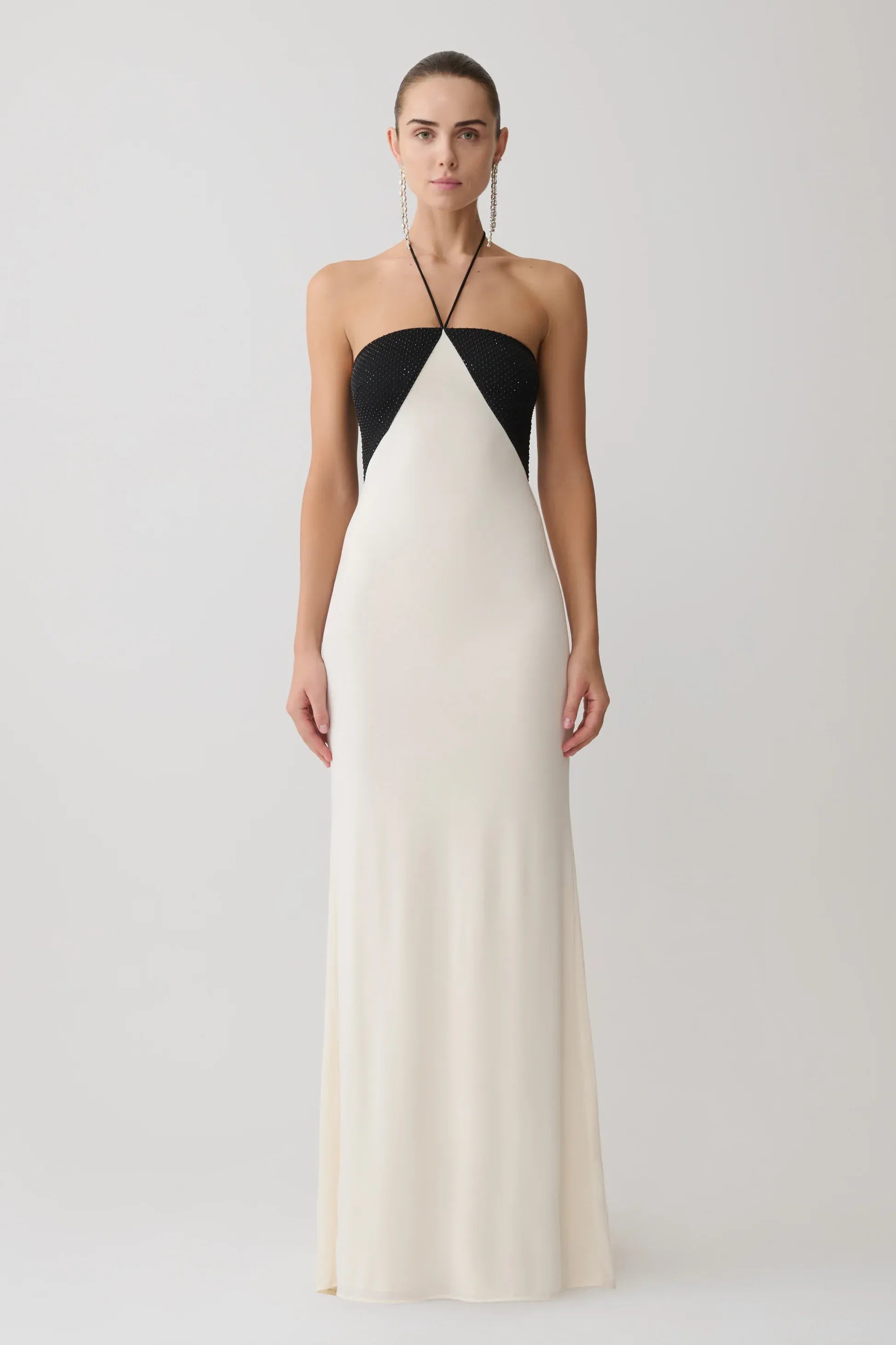 Contrast Sequin Halter Maxi