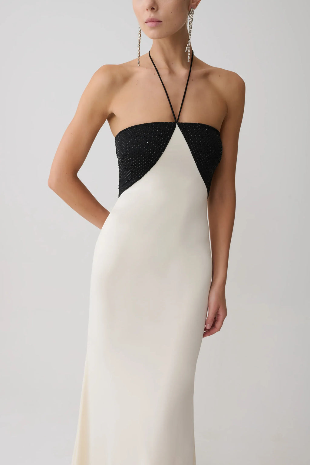 Contrast Sequin Halter Maxi