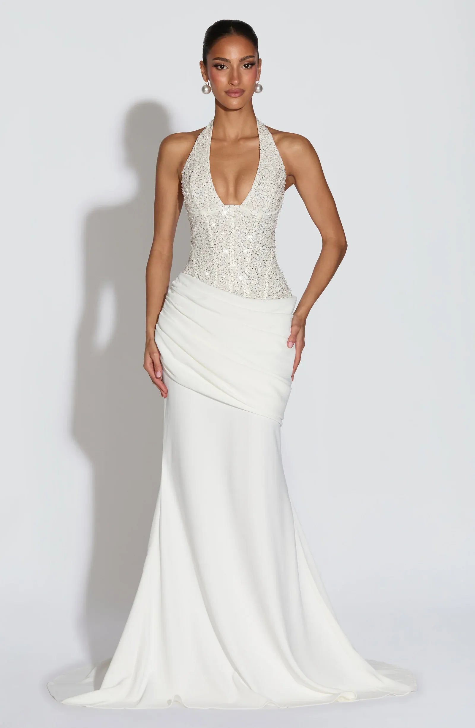 Sequin Halter Drape Maxi