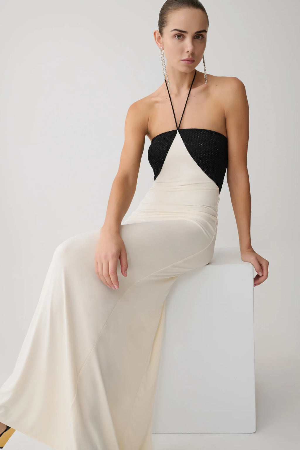 Contrast Sequin Halter Maxi