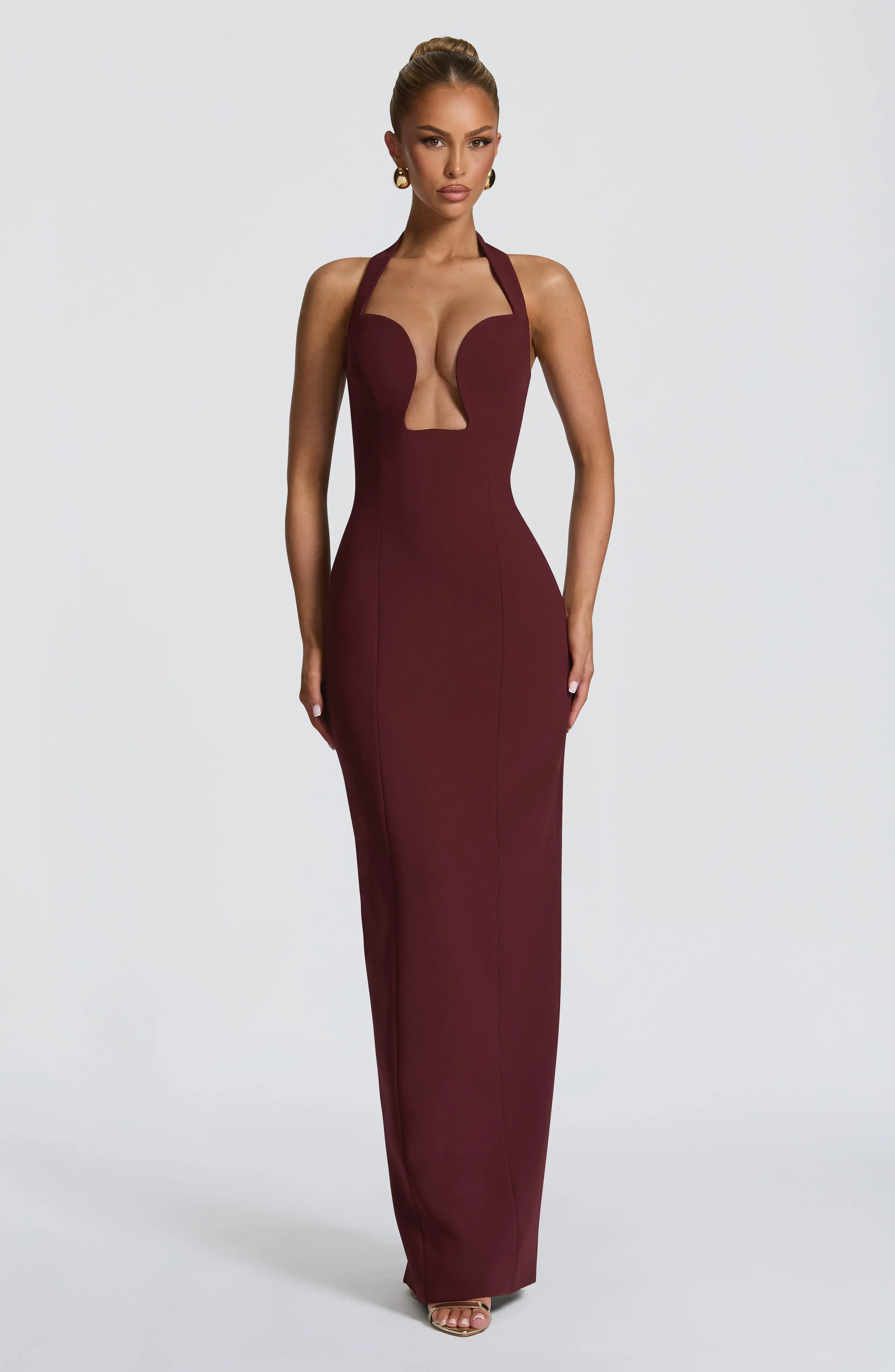Plunge Halter Column Gown