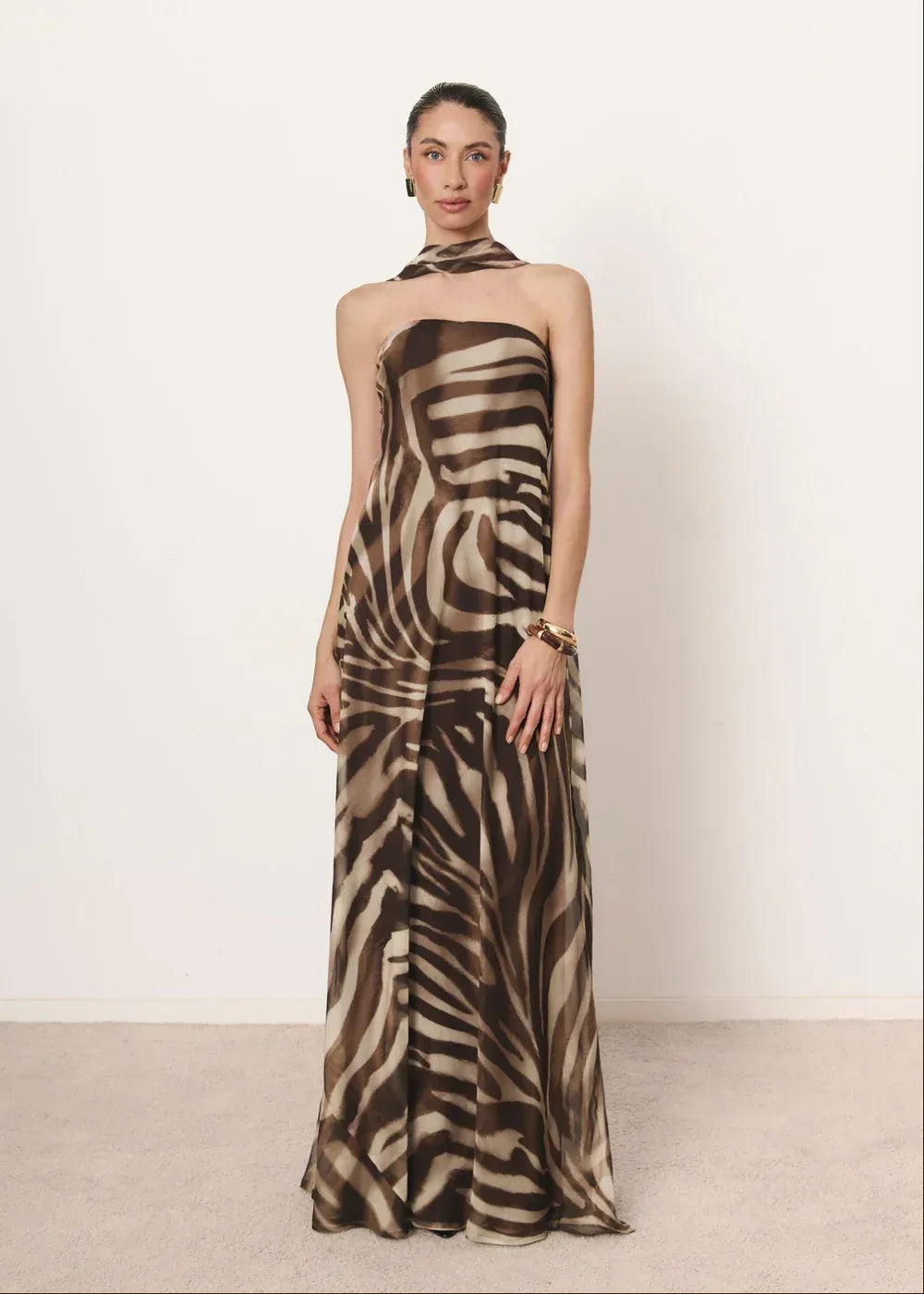 Zebra Chiffon Strapless Maxi