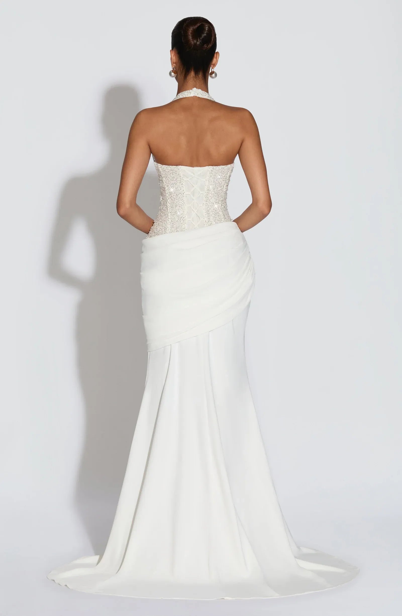 Sequin Halter Drape Maxi