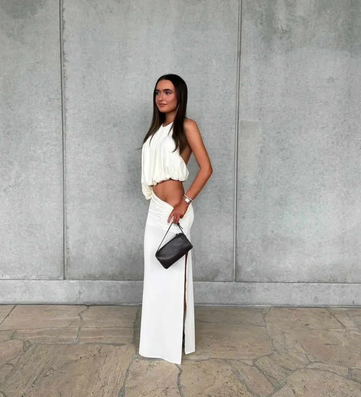 Halter Cut-Out Ruched Gown