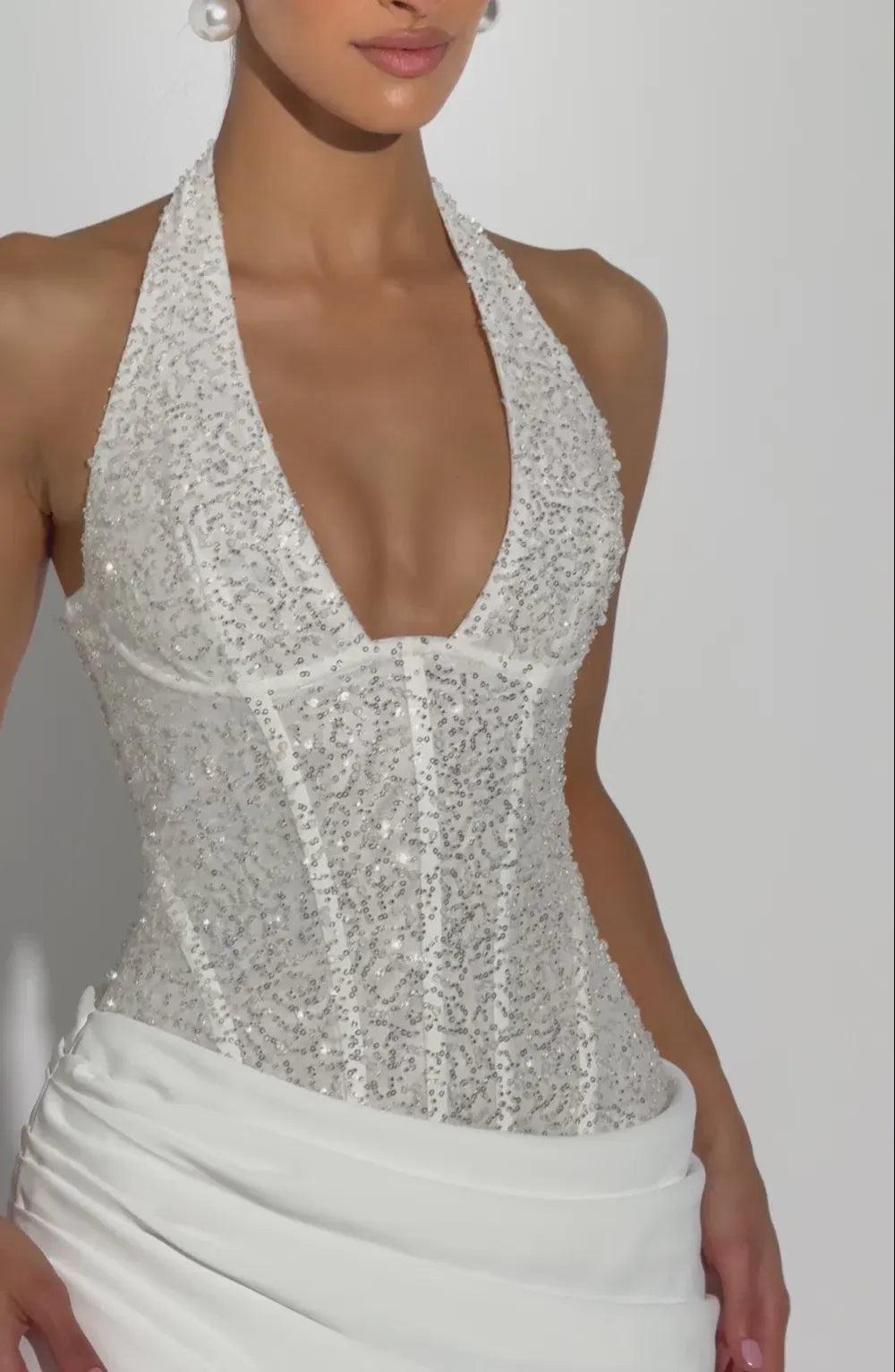 Sequin Halter Drape Maxi