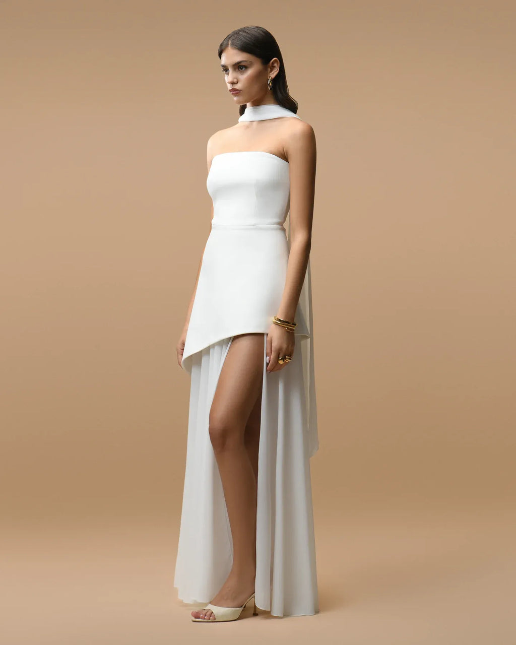 Open-Back Halter Column Gown