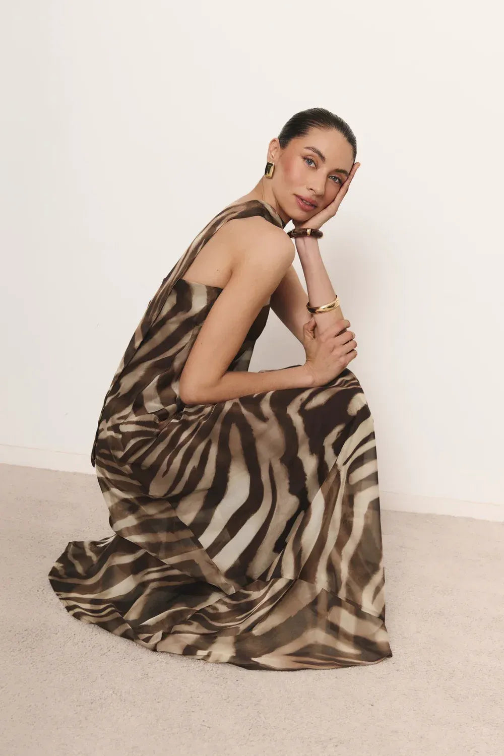 Zebra Chiffon Strapless Maxi
