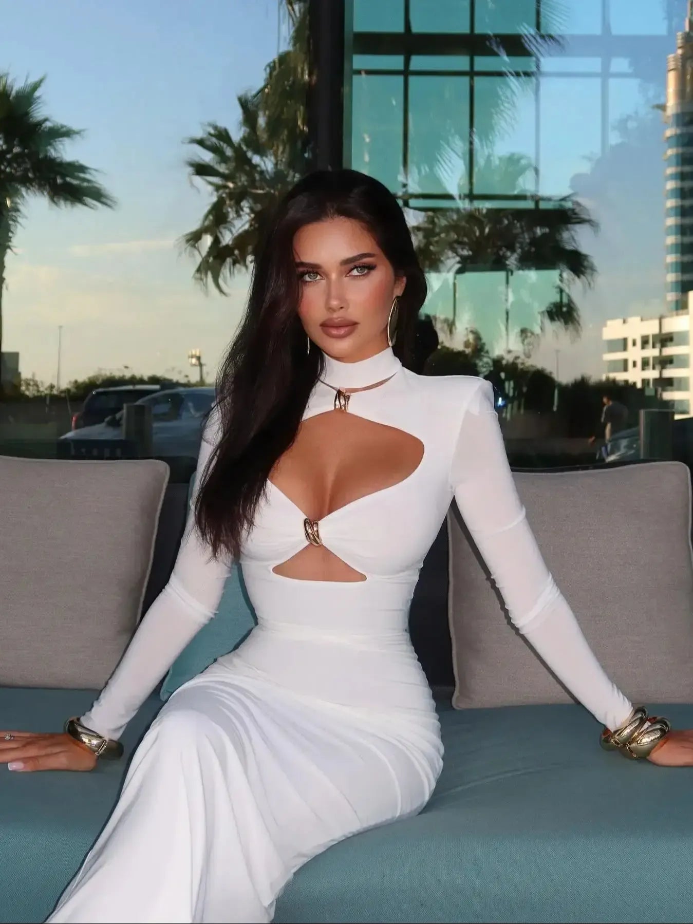 Ivory Sculpted Cut-Out Maxi Dress