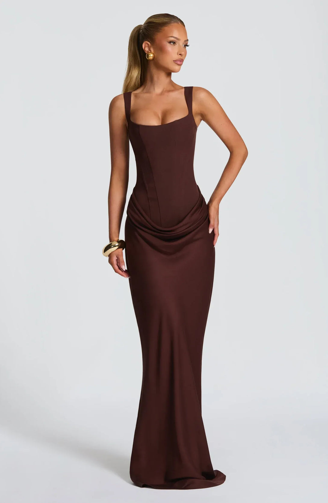 Elena Corset Draped Maxi Dress – ELYCHARM LTD