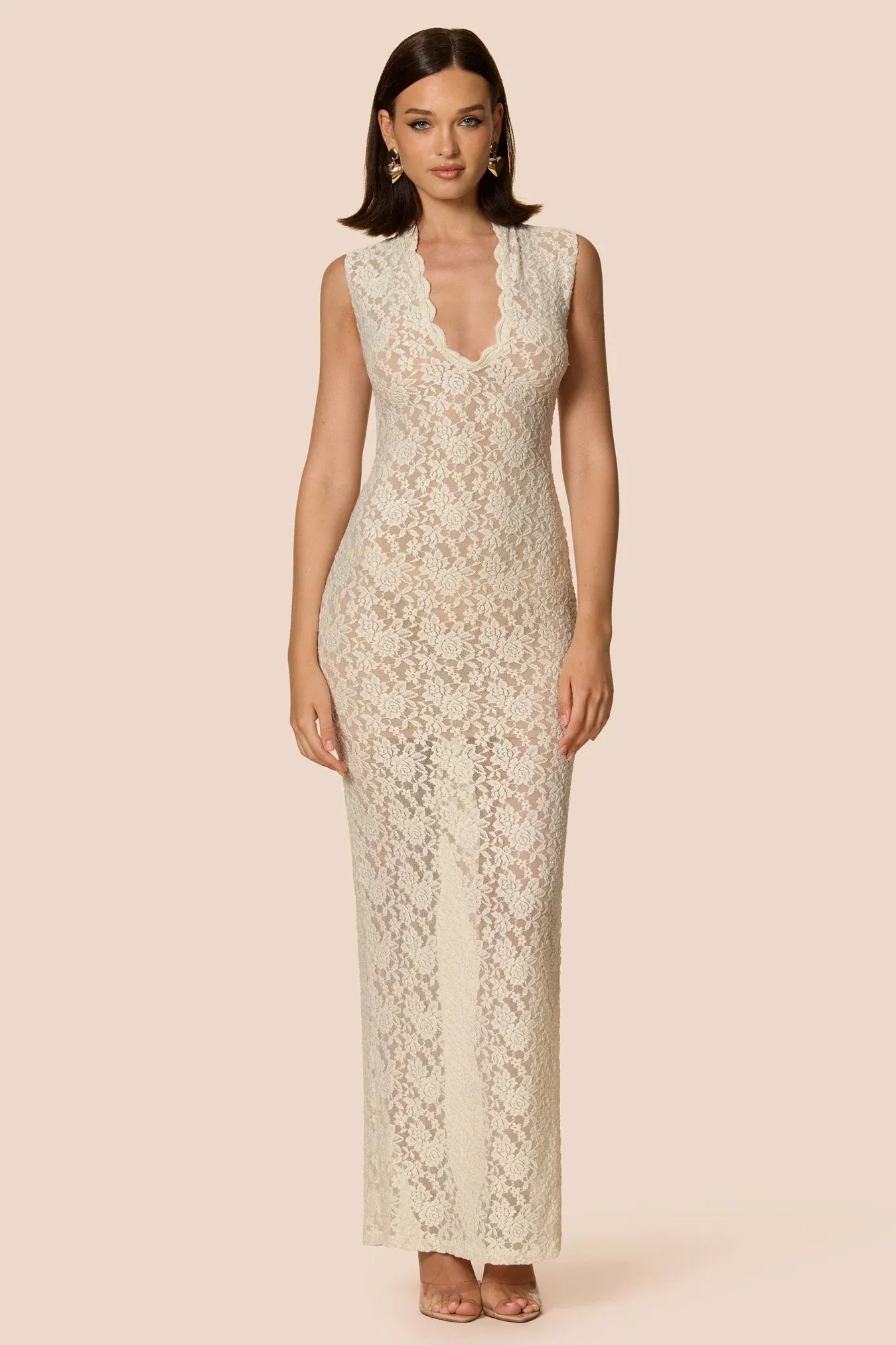 Elegant Illusion Lace Sculpt Maxi Dress