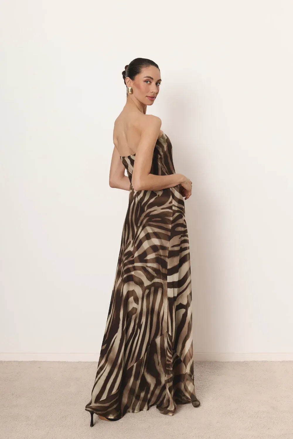 Zebra Chiffon Strapless Maxi
