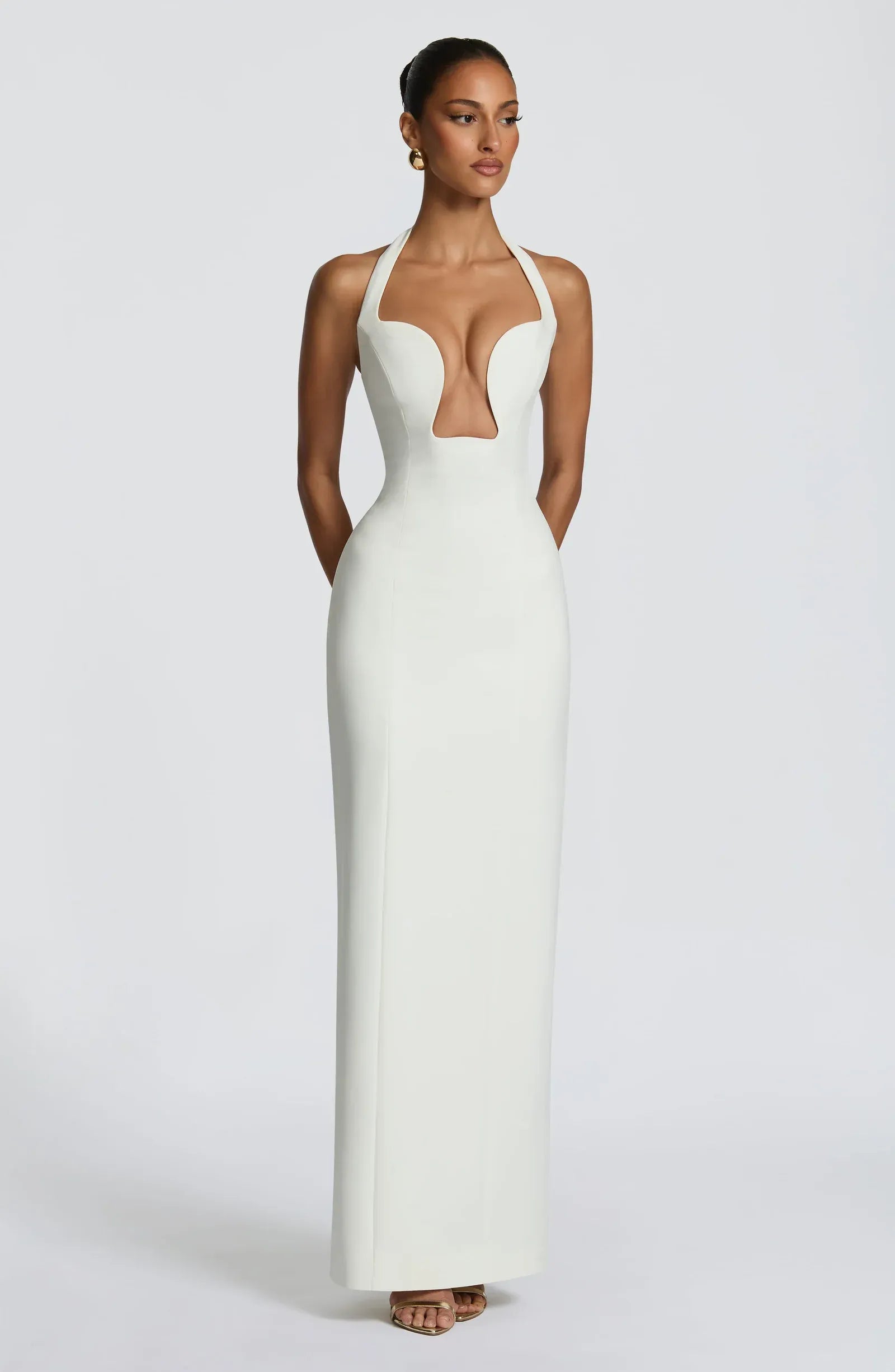 Plunge Halter Column Gown